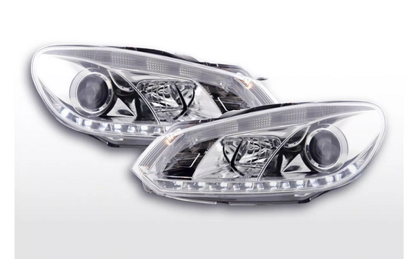 FK Set VW Golf 6 MK6 1K LED 3D EYE Halo Lightbar Scheinwerfer DRL 08+ Chrom RHD