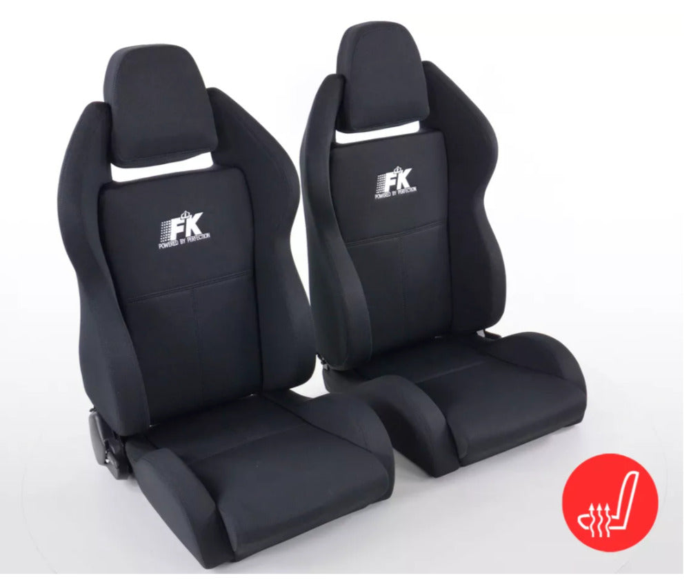 FK Universal Reclining HEATED Bucket Sports Seats Black Textile Heating Heater