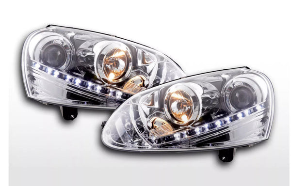 FK LED Halo Projector Eye DRL Headlights VW Golf 5 MK5 1K Black 03-08 GTi RHD