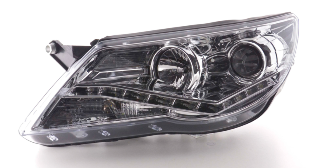 FK Paar LED DRL Lightbar Scheinwerfer VW Tiguan 07-11 Chrom inkl. Servomotor 5N LHD