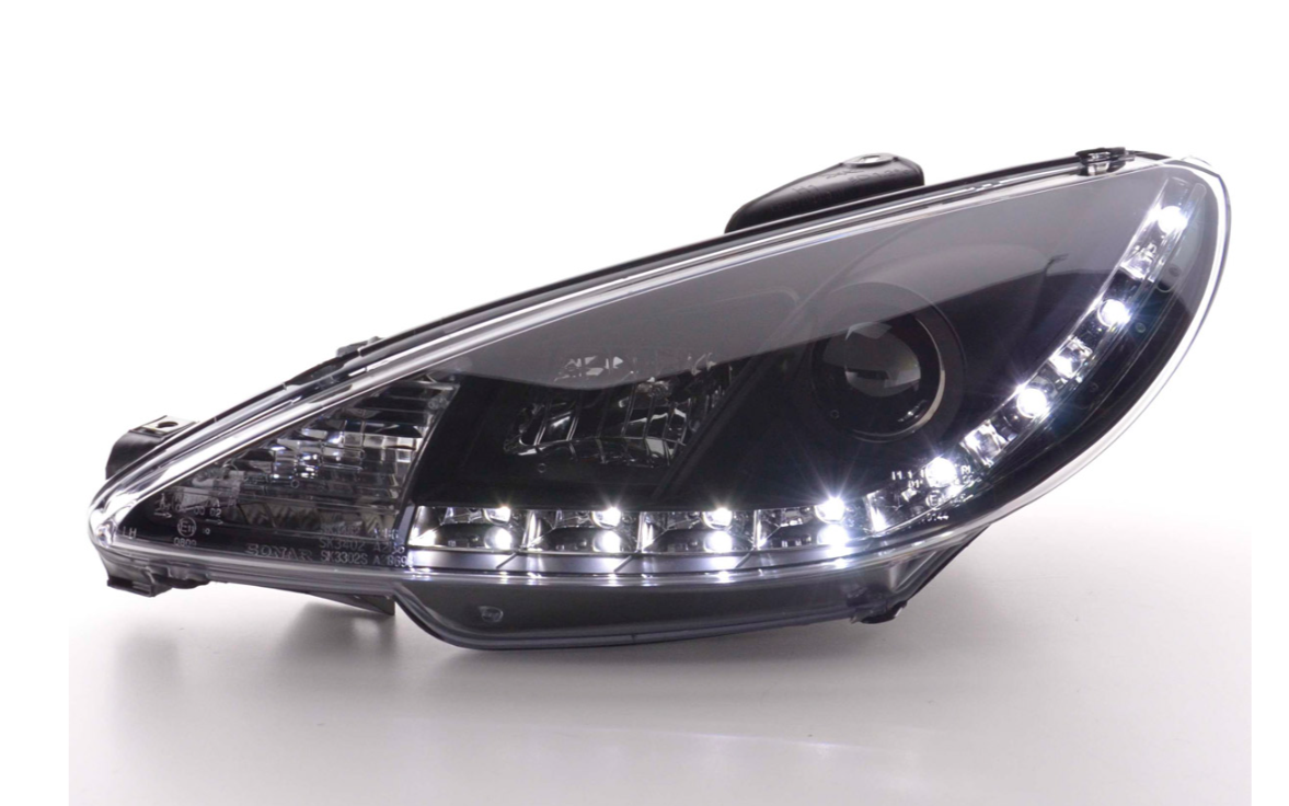 FK LED DRL Halo Lightbar Headlights Peugeot 206 98+ Black LHD