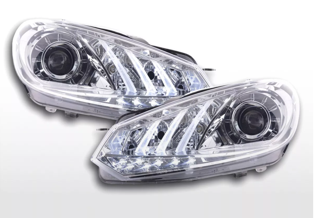 FK Set VW Golf 6 MK6 LED Devil Eye Halo Headlights DRL GTI R20 08+ Chrome LHD