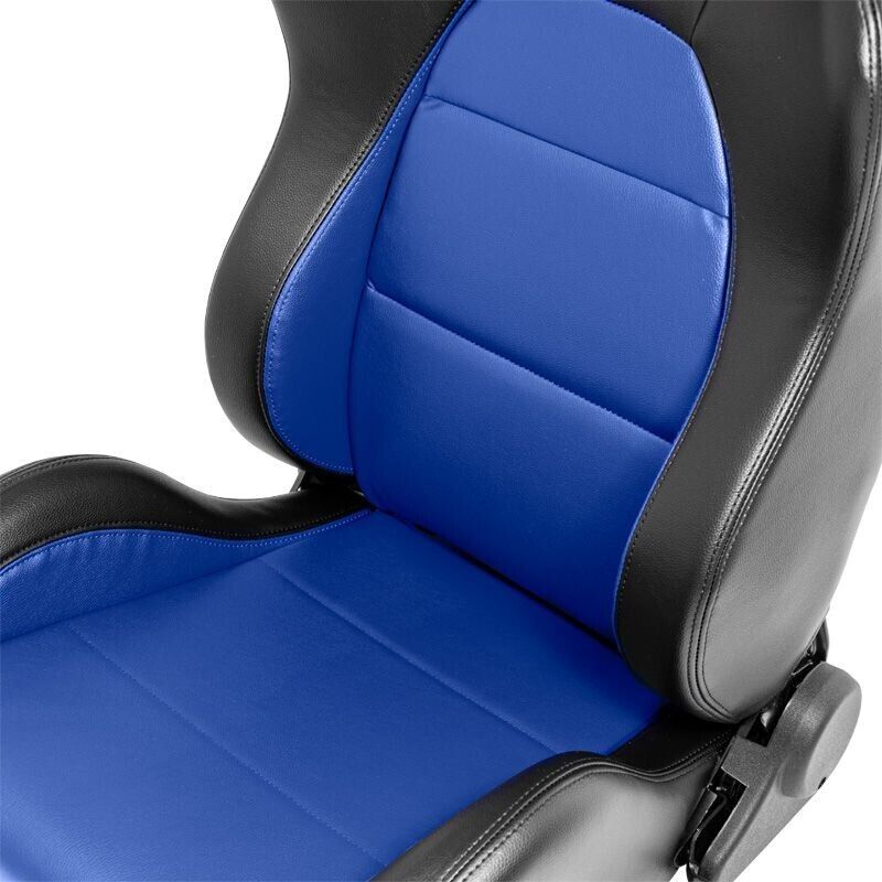 AST x2 Universal Sports Bucket Seats Black & Blue Fold Recline slide runners