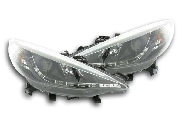 FK Pair LED DRL Lightbar Halo Projector Headlights Peugeot 207 06+ Black LHD