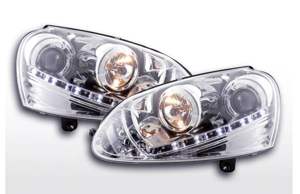 FK Set LED DRL Devil Halo Lightbar Headlights VW Golf 5 MK5 1K 03-08 chrome RHD