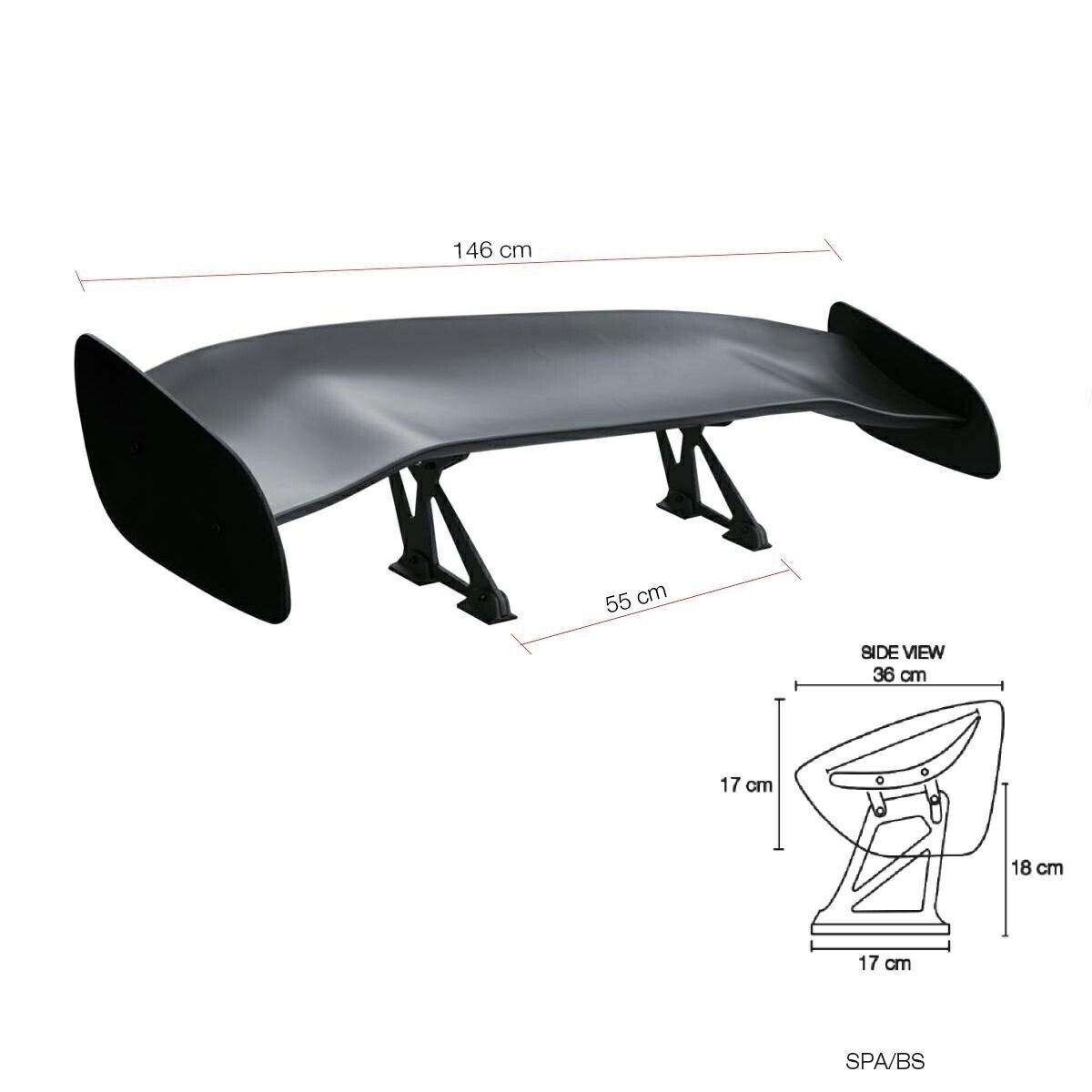SR Giove Universal Large Rear Wing Spoiler ABS Black 146 x 28 x 25cm Boot Roof