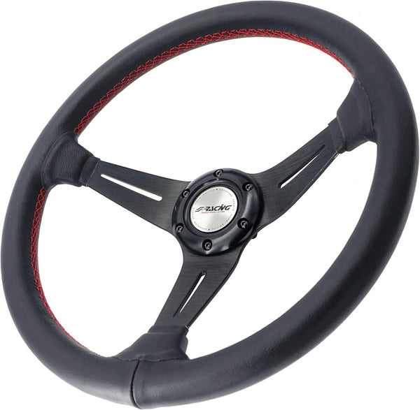 Simoni Racing Universal 350mm Leather Steering WHEEL 3 Spoke Black Red – LJ  Automotive