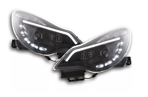 FK Set LED DRL Lightbar Headlights Halo Opel Vauxhall Corsa D 2011+ black RHD