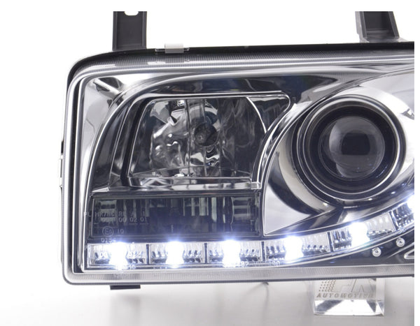 FK Set LED DRL Devil Eye Projector Headlights VW Transporter T4 90-96 chrome RHD