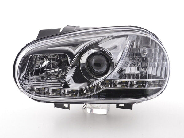 FK LED DRL Halo Lightbar Deluxe Headlights Golf 4 MK4 1J 98-03 Chrome RHD