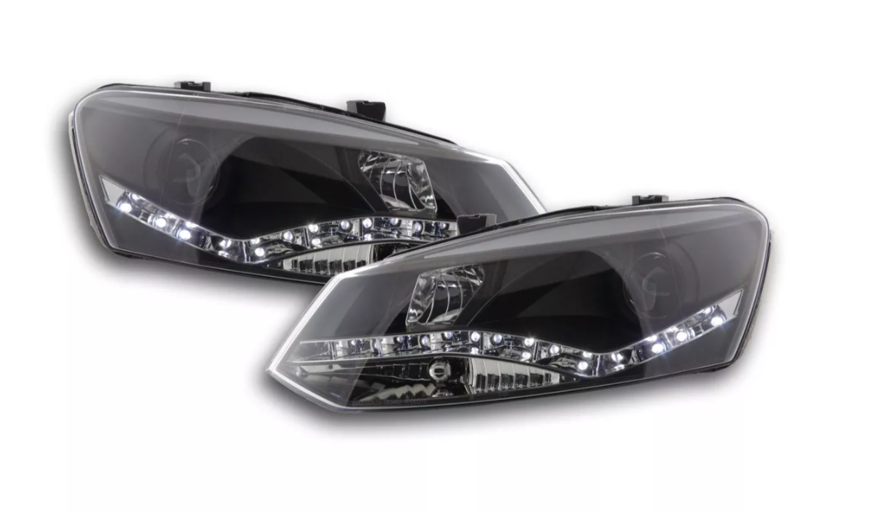 FK Pair LED DRL Halo Lightbar headlights VW Polo 6R 2010+ black GTI LHD