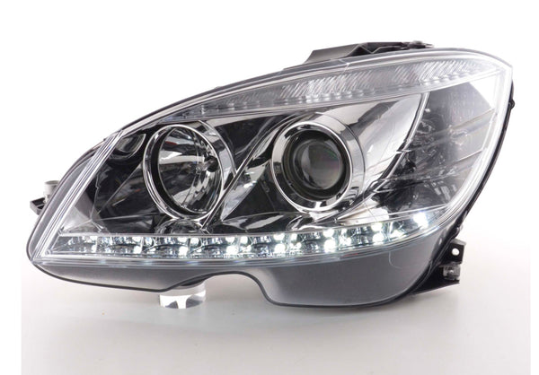 FK LED DRL Angel Eye Lightbar Headlights Mercedes C-Class W204 07-10 chrome LHD