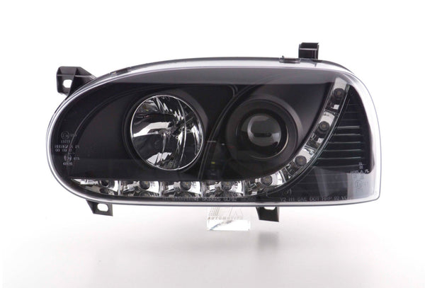 FK LED DRL Halo Lightbar Headlights VW Golf 3 MK3 1HXO 1EXO 91-97 black LHD