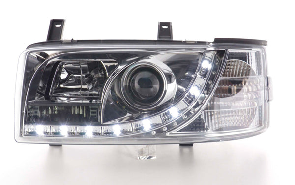 FK Set LED DRL Devil Eye Lightbar Headlights VW Transporter T4 90-03 Chrome LHD