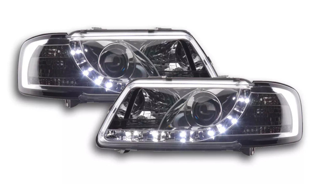 FK Set LED DRL Headlights Lightbar Halo Audi A3 8L 96-00 Chrome S3 LHD