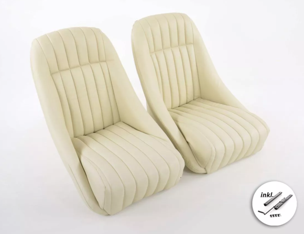 FK Pair Ivory Cream Classic Car Retro Kit Speedster Car Bucket Seats + runners