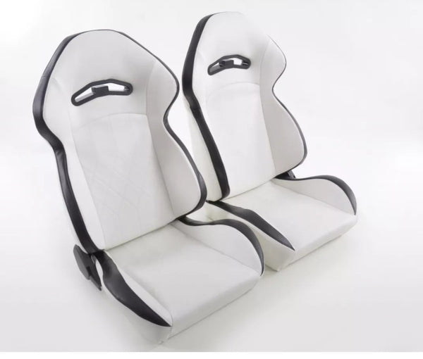 FK Pair Universal Reclining Bucket Sports Seats White Hammerhead Shark Edition