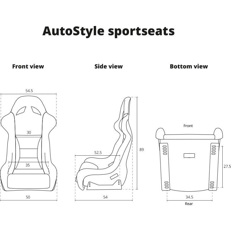 AUTOSTYLE x1 Single Universal Single Sports Bucket Seat BLACK fixed back runners