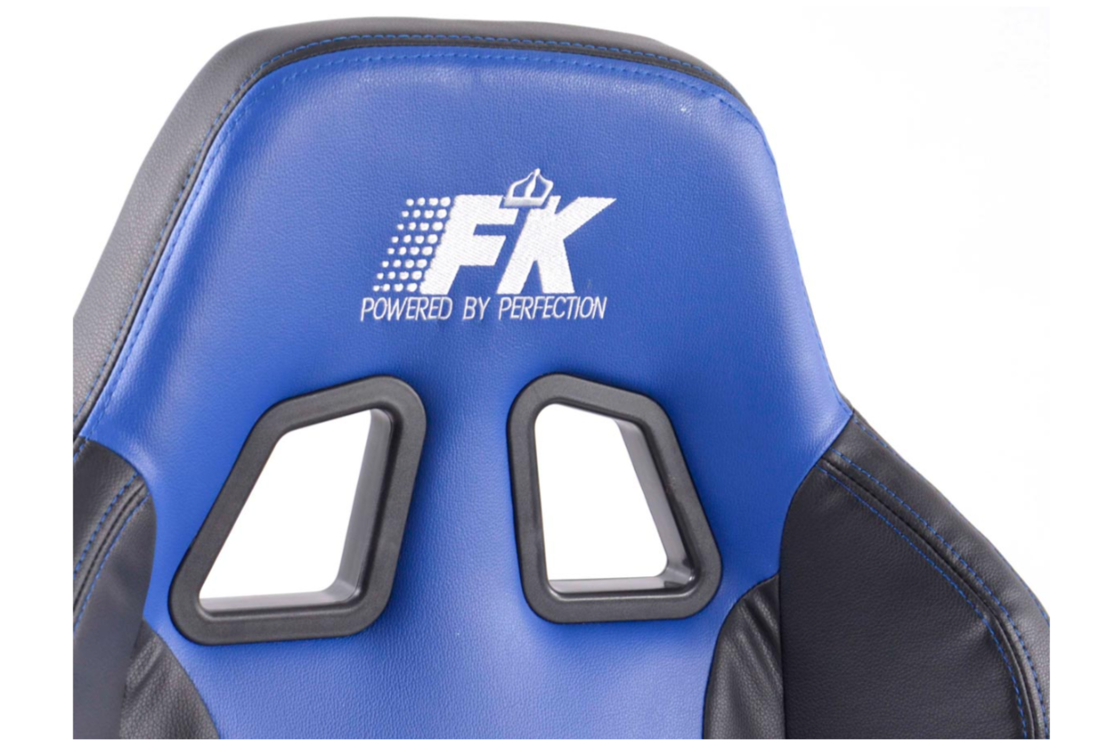 FK Pair Universal Recline Bucket Sports Seats - BLUE & Black Synth Leath Edition