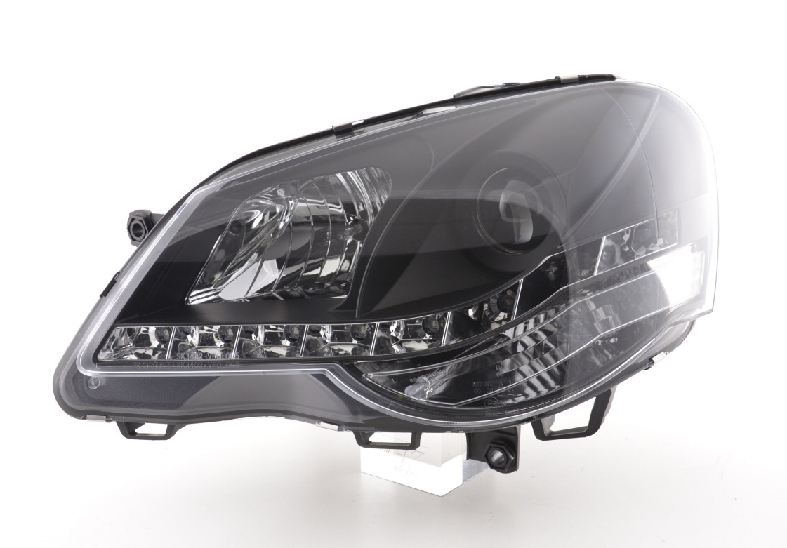 FK Paar LED DRL Projektor Halo-Scheinwerfer Polo 4 MK4 9N 9N3 05–09 Schwarz RHD