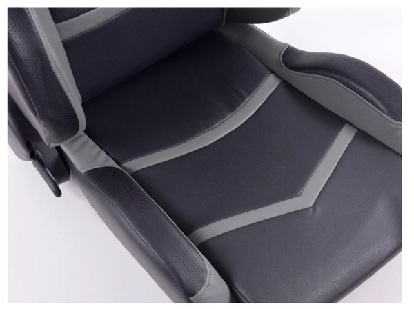 FK Pair Universal Reclining Bucket Sports Seats - Black & Grey Synth Leather