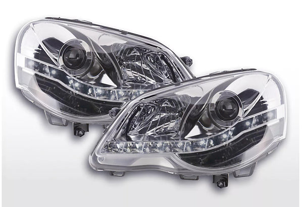 FK Pair LED DRL Projector Lightbar headlights Polo 4 MK4 9N3 05-09 chrome LHD