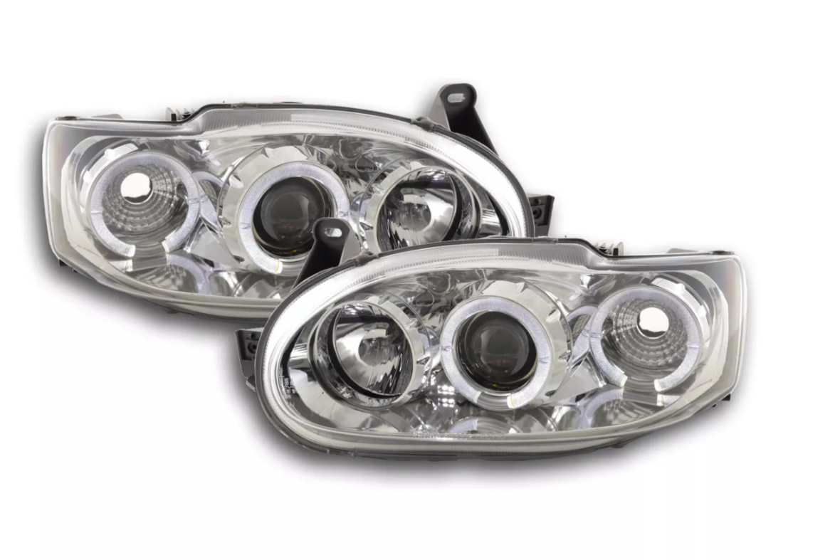 FK LED DRL Angel Eye Projector Headlight Ford Escort 7 MK7 95-09 Chrome LHD