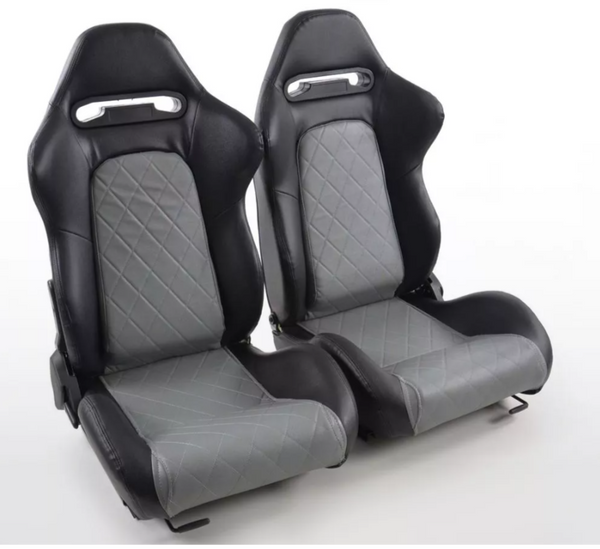 FK Universal Reclining Bucket Sports Seats - Deluxe Quilted Stitch Black & Grey