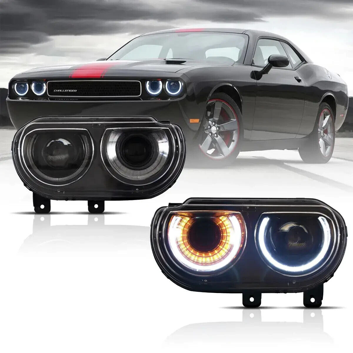 VLAND 08-14 Dodge Challenger 3 MK3 Pre FL Dual Halo Ring Headlights