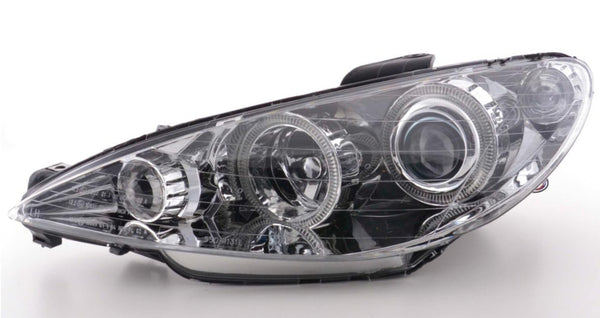 FK Pair LED DRL Angel Eye Halo Ring headlights Peugeot 206 98-03 chrome LHD RHD