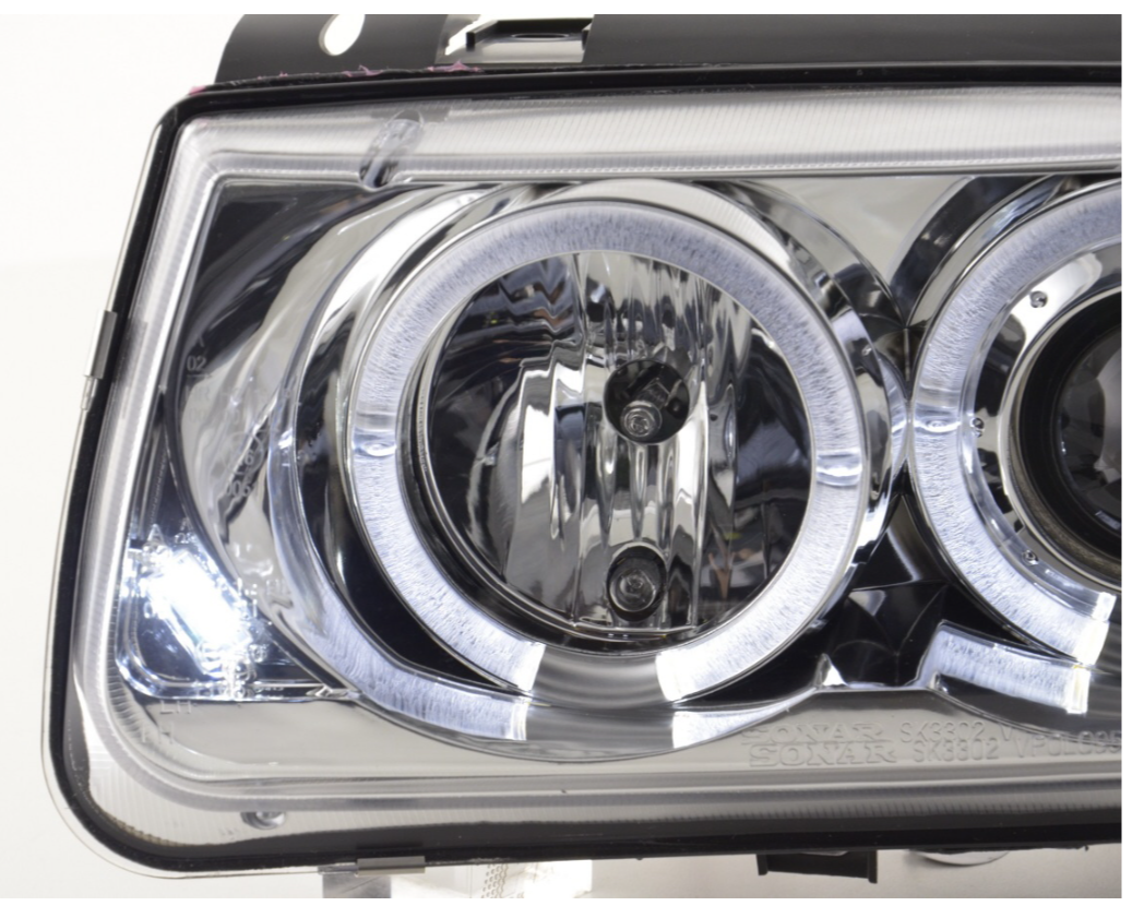 FK LED DRL Angel Eye Halo Ring Scheinwerfer VW Polo 6N 94-99 Chrom LHD