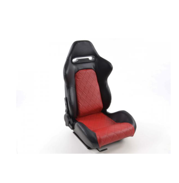 FK Pair Reclining Bucket Sports Seats Luxury Quilted Black & Red Diamond Stitch