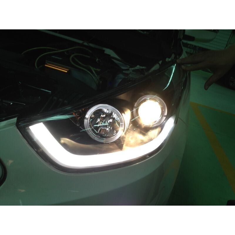 AS Scheinwerfer LED DRL Lichtleiste Halo Hyundai ix35 2010+ Schwarz LHD
