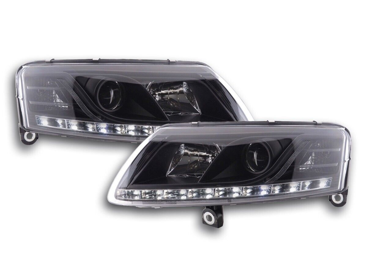 FK Headlights XENON LED DRL Halo Lightbar Audi A6 C6 4F 04-08 Black S6 LHD