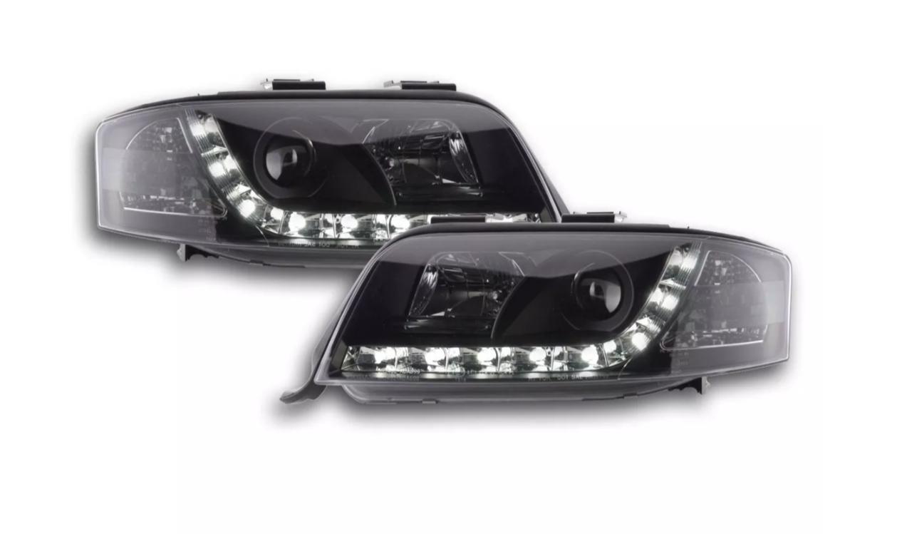 FK LED Headlights LED DRL Halo Lightbar Audi A6 C5 4B 01-03 black S6 S-Line LHD