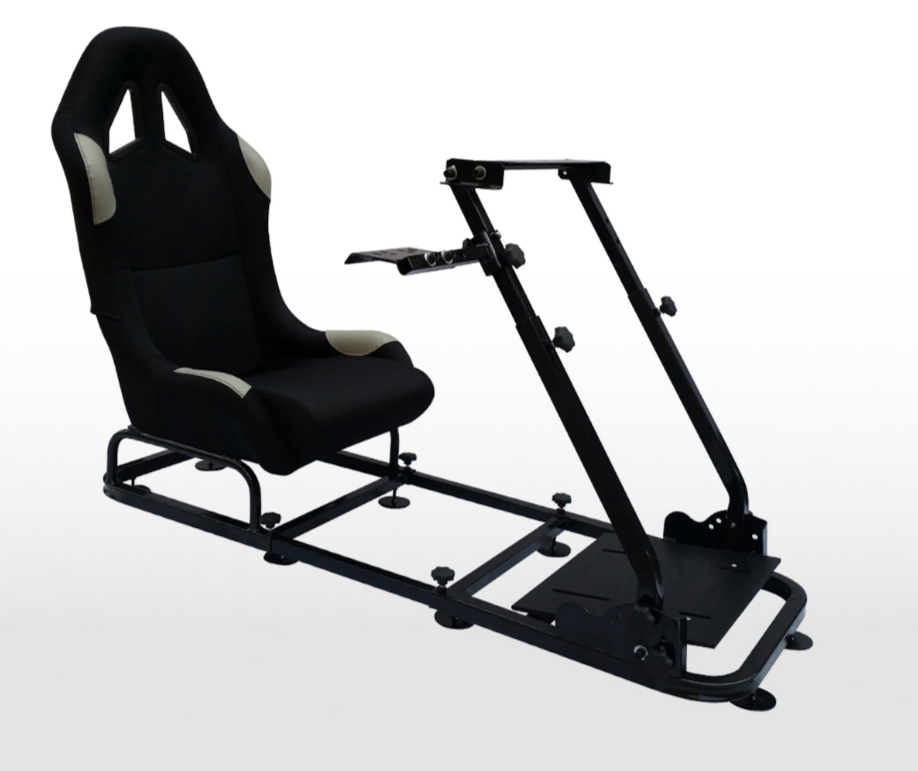 Driving Game Chair Sim Racing Seat & Frame Xbox PS PC Gaming Black Grey Textile