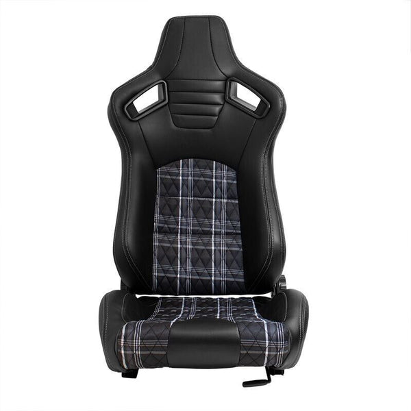 AUTOSTYLE GT x1 Universal Sports Bucket Seats Black & Grey Plaid Check + runners