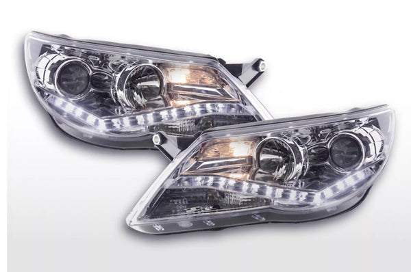 FK Pair LED DRL Halo Lightbar Headlights VW Tiguan 5N 07-11 Chrome LHD