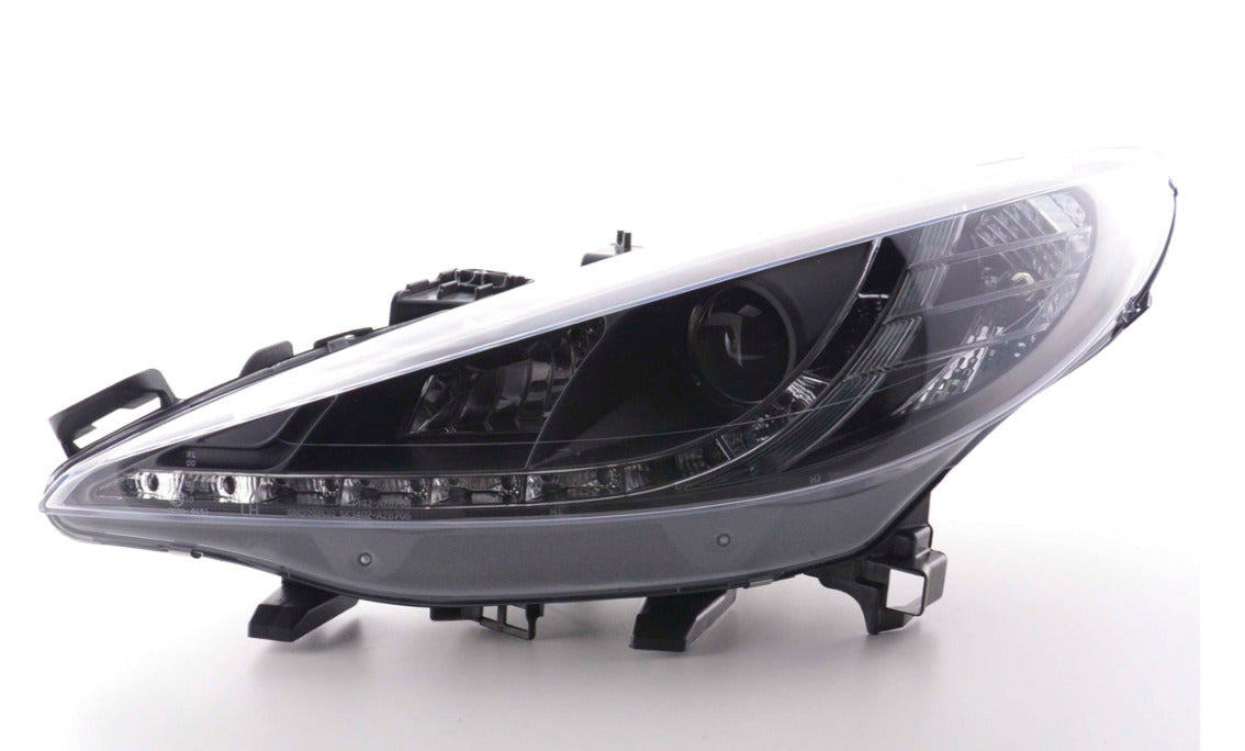 FK LED DRL Lightbar Halo Projector Headlights Peugeot 207 06+ Black + Servo LHD