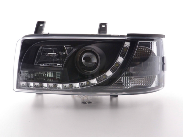 FK Set LED DRL Devil Eye Projector Headlights VW Transporter T4 90-96 Black LHD