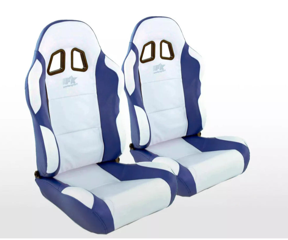 FK Pair Universal Reclining Bucket Sports Seats - Miami White & Blue Edition