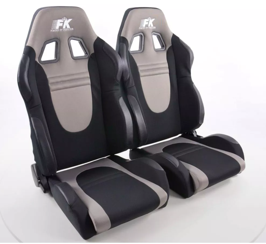 FK Pair Universal Reclining Bucket Sports Seats Black & Grey Motorsports Ed