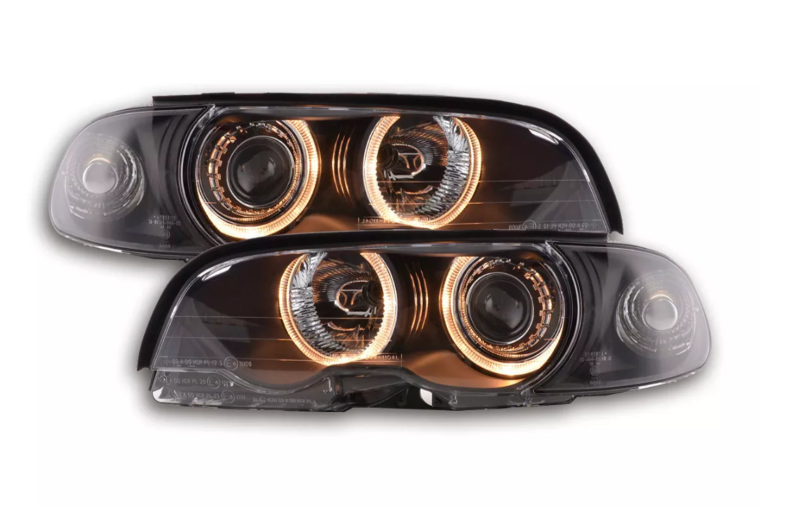 FK LED DRL Halo Projector headlights BMW 3-Series E46 Coupe 96-01 Black LHD RHD