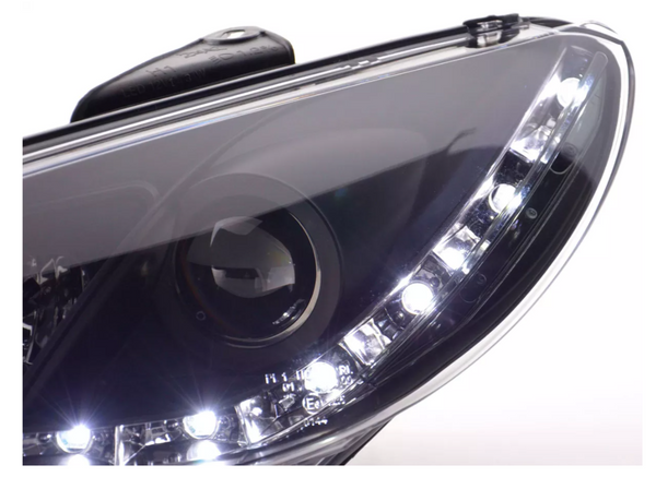 FK LED DRL Halo Lightbar Headlights Peugeot 206 98+ Black LHD