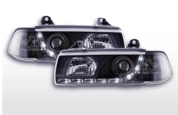 FK LED Lightbar Headlights Angel Eyes Halo Ring BMW 3 series E36 Saloon 92-98