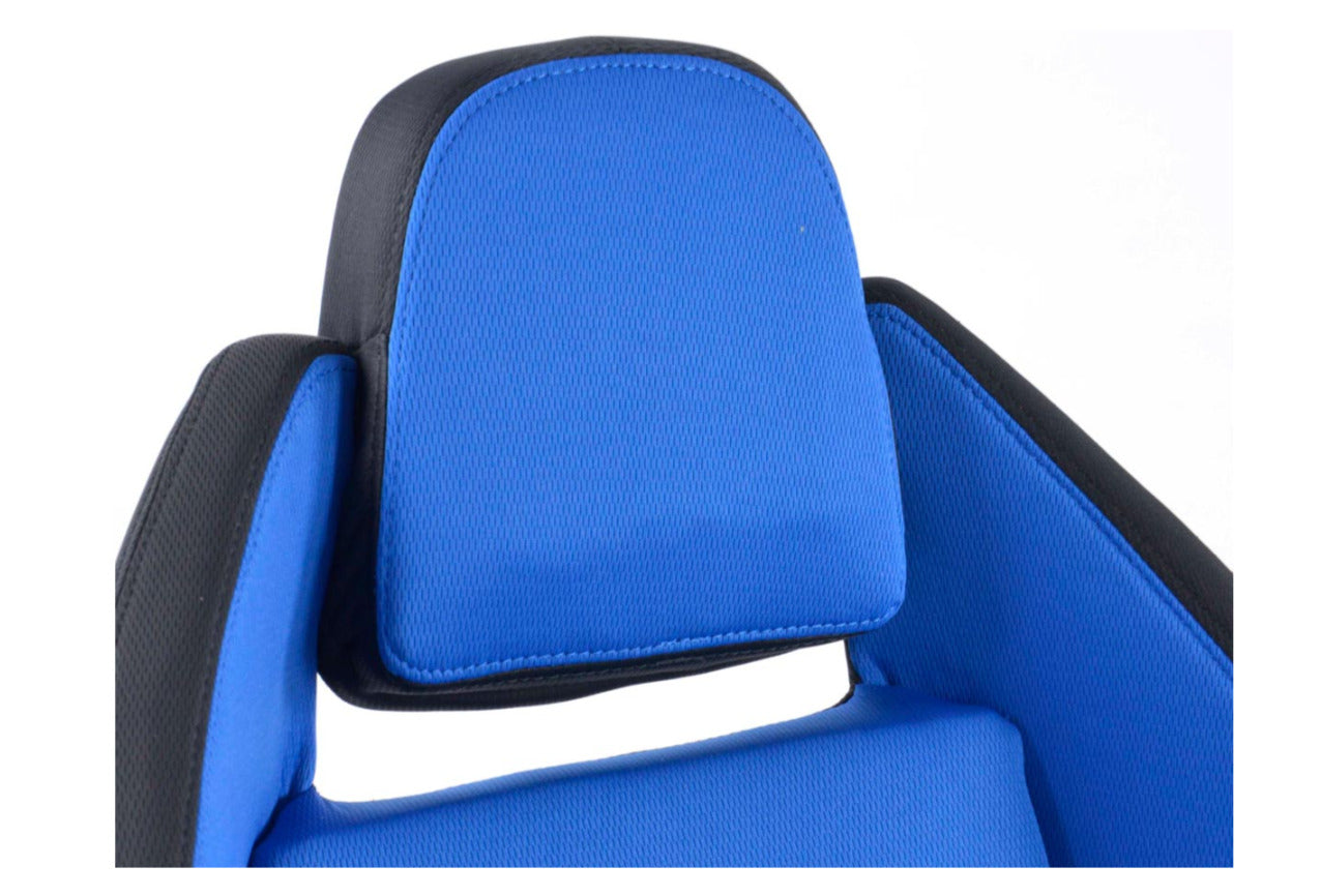 FK Pair Universal Reclining Bucket Sports Seats - Race Black & BLUE Motorsport