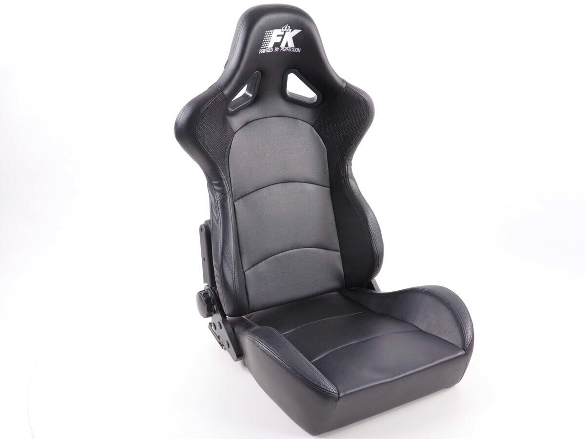 FK Pair Universal Fixed Back Bucket Sports Seats BLACK Bolster Big Wing Edition