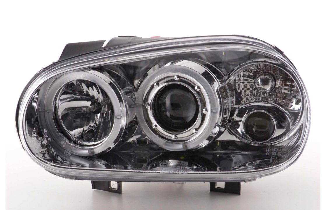 FK LED DRL Angel Halo Eye Schwarz Scheinwerfer VW Golf 4 MK4 1J 98-03 Chrom LHD