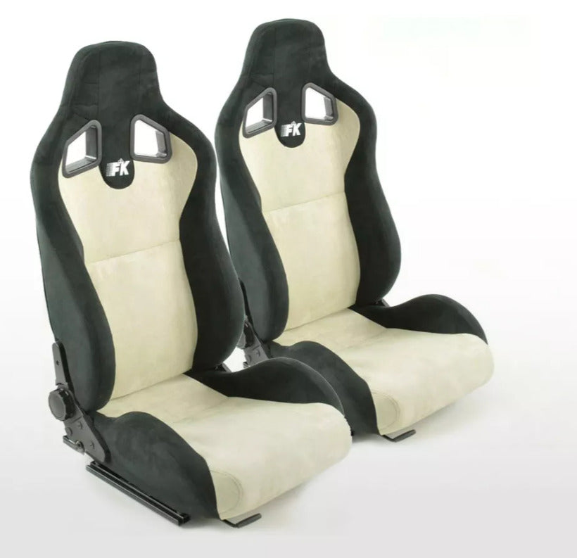 FK Universal Suede Motorsport Reclining Bucket Seats CREAM Car 4x4 90 110 T4 T5