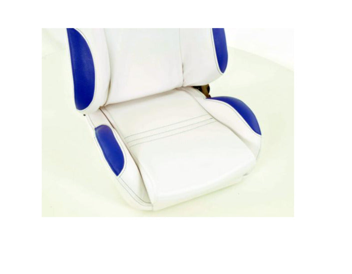 FK Pair Universal Reclining Bucket Motorsport Edition Seats - White Blue Stitch